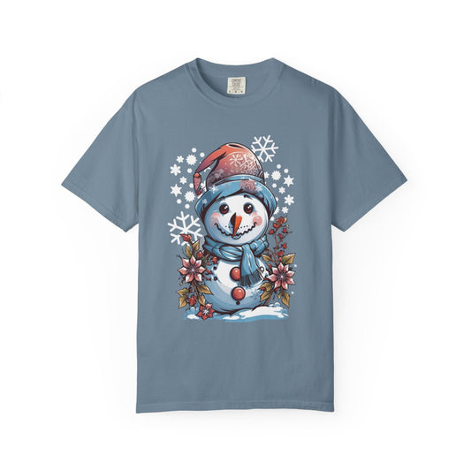 Blue t-shirt with a snowman design 